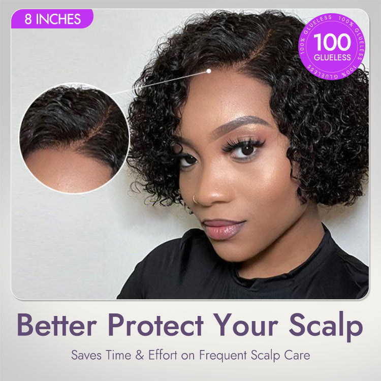 Lumma - Short Curly Human Hair Wig | Minimalist HD Lace | Glueless Side Part
