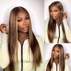 P4/27 Highlight Straight Human Hair Wig | Glueless Invisible Lace | Wear & Go | Lumma