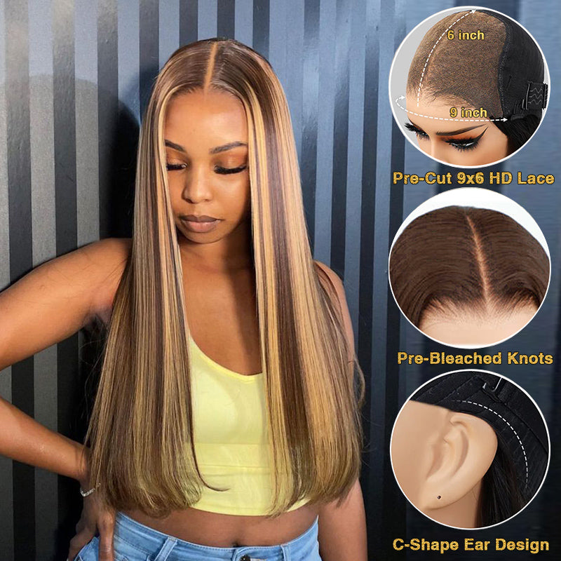 Lumma - P4/27 Highlight Straight Human Hair Wig | Glueless Invisible Lace | Wear & Go