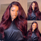 Lumma - 99J Burgundy Red 3D Body Wave Human Hair Lace Wig | Glueless Lace Front Wig | Colored Human Hair
