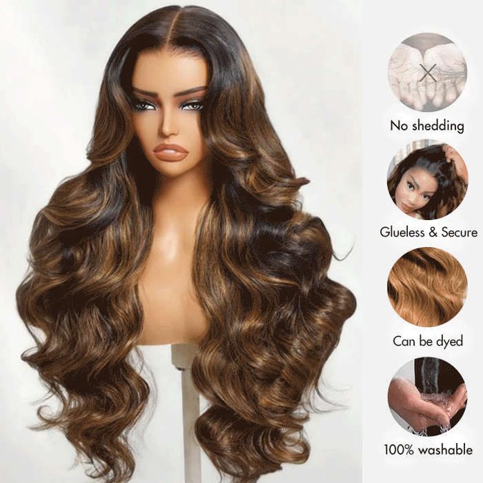 Balayage Highlight Body Wave Human Hair Wig | HD Lace Front 13x4 or 6x5 | Glueless - Lumma