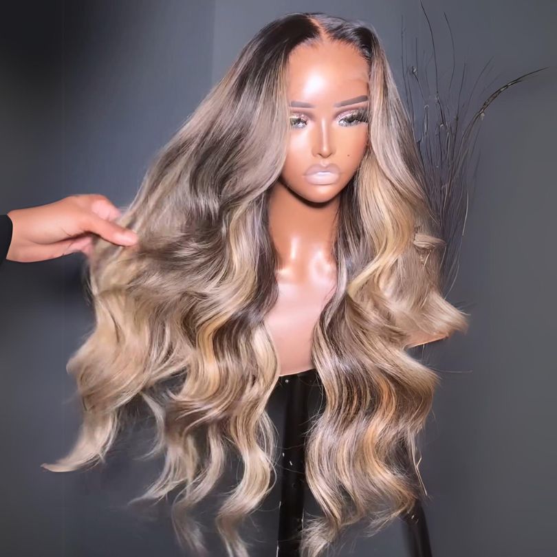 Lumma - Highlight Blonde Human Hair Lace Wig | 13x4 Lace Front | Black Roots | Pre-Plucked